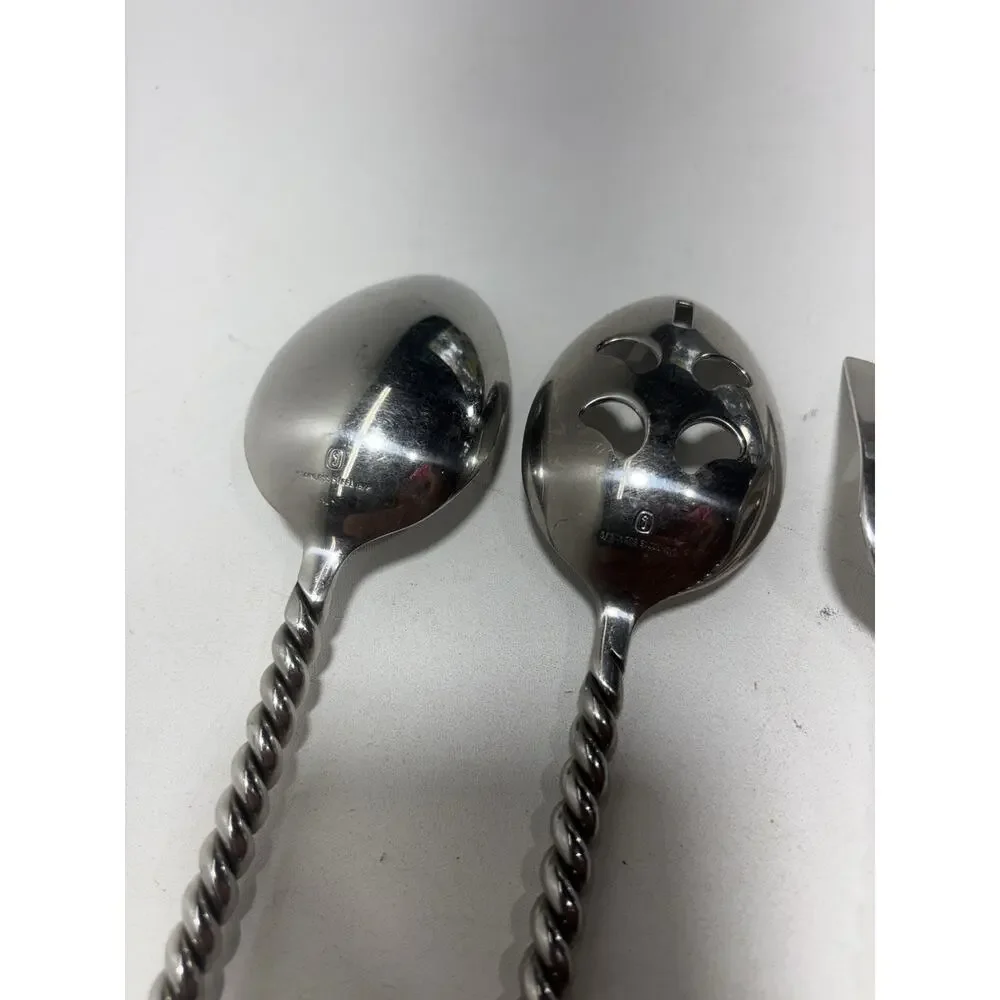 Twisted Handle 10” Stainless Steel Serving Set Spoon Fork Slotted Barware